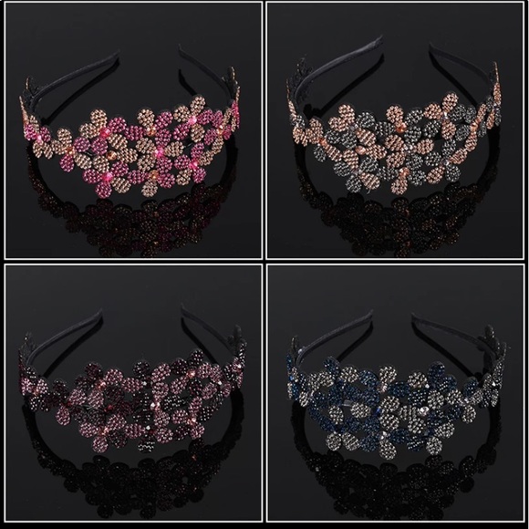 ❤️HANDMADE BURGUNDY AND PINK CRYSTAL AND RHINESTONE HAIR BAND❤️$15 EACH OR 2/$25 - Picture 3 of 4